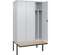 Taquilla con separación de ropa limpia/sucia Classic PLUS con banco, estrecha C+P, 3 secciones, pared medianera corta