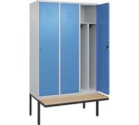 Taquilla con separación de ropa limpia/sucia Classic PLUS con banco, estrecha C+P, 3 secciones, pared medianera corta