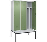 Taquilla con separación de ropa limpia/sucia Classic PLUS con banco, estrecha C+P, 3 secciones, pared medianera corta