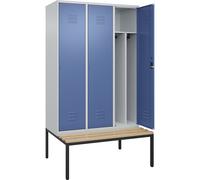 Taquilla con separación de ropa limpia/sucia Classic PLUS con banco, estrecha C+P, 3 secciones, pared medianera corta