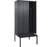 Taquilla con separación de ropa limpia/sucia Classic PLUS con banco, estrecha C+P, 3 secciones, pared medianera corta