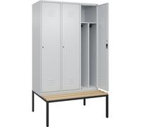 Taquilla con separación de ropa limpia/sucia Classic PLUS con banco, estrecha C+P, 3 secciones, pared separadora acortada en el centro