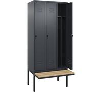 Taquilla con separación de ropa limpia/sucia Classic PLUS con banco, estrecha C+P, 3 secciones, pared separadora acortada en el centro