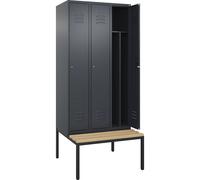Taquilla con separación de ropa limpia/sucia Classic PLUS con banco, estrecha C+P, 3 secciones, pared separadora acortada en el centro
