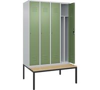 Taquilla con separación de ropa limpia/sucia Classic PLUS con banco, estrecha C+P, 4 secciones, pared medianera corta
