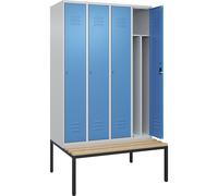 Taquilla con separación de ropa limpia/sucia Classic PLUS con banco, estrecha C+P, 4 secciones, pared medianera corta