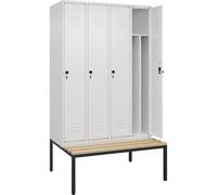 Taquilla con separación de ropa limpia/sucia Classic PLUS con banco, estrecha C+P, 4 secciones, pared medianera corta