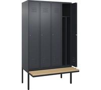 Taquilla con separación de ropa limpia/sucia Classic PLUS con banco, estrecha C+P, 4 secciones, pared separadora acortada en el centro