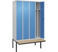 Taquilla con separación de ropa limpia/sucia Classic PLUS con banco, estrecha C+P, 4 secciones, pared separadora acortada en el centro