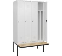 Taquilla con separación de ropa limpia/sucia Classic PLUS con banco, estrecha C+P, 4 secciones, pared separadora acortada en el centro