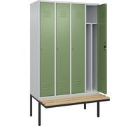 Taquilla con separación de ropa limpia/sucia Classic PLUS con banco, estrecha C+P, 4 secciones, pared separadora acortada en el centro