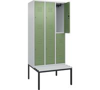 Taquilla de dos pisos Classic PLUS con banco C+P, 3 compartimentos