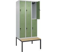 Taquilla de dos pisos Classic PLUS con banco C+P, 3 compartimentos