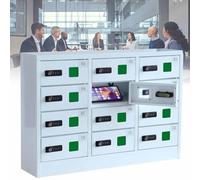 Taquilla de teléfono móvil de 12 bahías con estación de carga y cerradura de llave, solución de almacenamiento segura para escuelas y lugares de trabajo