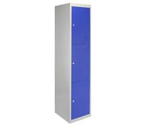 Taquilla Metálica para Montar con 3 Puertas Azules 45x38x180cm con Estantes llaves Imanes Portatarjetas Nombre Número Armario Casillero Metalico Blue Metal Locker Escuela Gimnasio Vestuario y Oficina