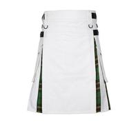 Tara Murphy - Falda escocesa híbrida de algodón blanco, 24 pulgadas de largo, tartán debajo de los pliegues, bolsillos laterales tipo cargo, correas de cuero ajustables, blanco, 52 inches / 132 cm