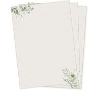 Tara Verde - Papel de carta, 50 hojas, DIN A4, ambos lados, floral, natural, eucalipto, sostenible, adultos