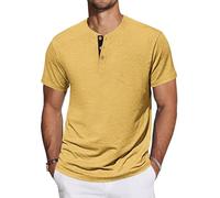 TARAINYA Camisetas Henley Hombre Algodón Manga Corta T-Shirt con Bolsillo para Verano Amarillo M