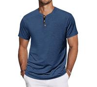 TARAINYA Camisetas Henley Hombre Algodón Manga Corta T-Shirt con Bolsillo para Verano Azul L