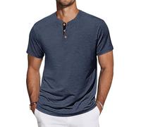 TARAINYA Camisetas Henley Hombre Algodón Manga Corta T-Shirt con Bolsillo para Verano Azul Marino 4XL