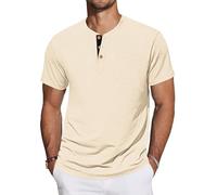 TARAINYA Camisetas Henley Hombre Algodón Manga Corta T-Shirt con Bolsillo para Verano Beige M