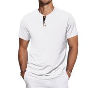 TARAINYA Camisetas Henley Hombre Algodón Manga Corta T-Shirt con Bolsillo para Verano Blanco L