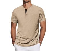 TARAINYA Camisetas Henley Hombre Algodón Manga Corta T-Shirt con Bolsillo para Verano Caqui 4XL