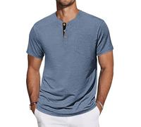 TARAINYA Camisetas Henley Hombre Algodón Manga Corta T-Shirt con Bolsillo para Verano Gris Azulado XL