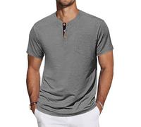 TARAINYA Camisetas Henley Hombre Algodón Manga Corta T-Shirt con Bolsillo para Verano Gris Oscuro 2XL