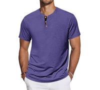 TARAINYA Camisetas Henley Hombre Algodón Manga Corta T-Shirt con Bolsillo para Verano Morado XL