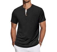 TARAINYA Camisetas Henley Hombre Algodón Manga Corta T-Shirt con Bolsillo para Verano Negro L