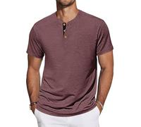 TARAINYA Camisetas Henley Hombre Algodón Manga Corta T-Shirt con Bolsillo para Verano Rojo L