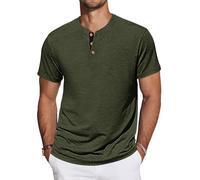 TARAINYA Camisetas Henley Hombre Algodón Manga Corta Verde Militar M