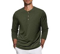 TARAINYA Henley - Camiseta de algodón para hombre, manga larga, manga corta, con 3 botones, talla M-4XL, C verde militar., XL