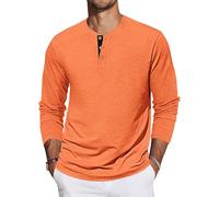 TARAINYA Henley Camisetas de algodón para hombre, manga larga/manga corta, monocolor, básica, con bolsillo, M-4XL, C naranja., L