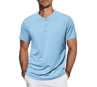 TARAINYA Henley Camisetas Hombre Algodón Manga Corta T-Shirt con Botones Diario/Oficio/Playa Azul Claro 2XL