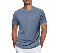 TARAINYA Henley Camisetas Hombre Algodón Manga Corta T-Shirt con Botones Diario/Oficio/Playa Azul L