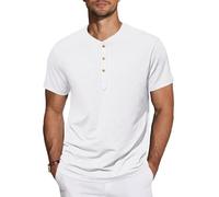 TARAINYA Henley Camisetas Hombre Algodón Manga Corta T-Shirt con Botones Diario/Oficio/Playa Blanco L