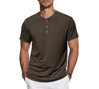 TARAINYA Henley Camisetas Hombre Algodón Manga Corta T-Shirt con Botones Diario/Oficio/Playa Marrón Oscuro L