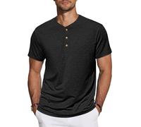 TARAINYA Henley Camisetas Hombre Algodón Manga Corta T-Shirt con Botones Diario/Oficio/Playa Negro M