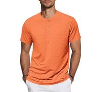 TARAINYA Henley Camisetas Hombre Algodón Manga Corta T-Shirt con Botones Diario/Oficio/Playa Orange XL