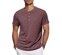 TARAINYA Henley Camisetas Hombre Algodón Manga Corta T-Shirt con Botones Diario/Oficio/Playa Rojo XL