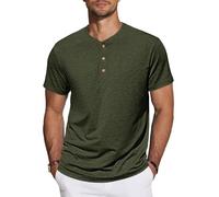 TARAINYA Henley Camisetas Hombre Algodón Manga Corta T-Shirt con Botones Diario/Oficio/Playa Verde Militar M