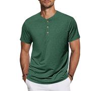 TARAINYA Henley Camisetas Hombre Algodón Manga Corta T-Shirt con Botones Diario/Oficio/Playa Verde XL