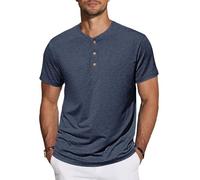 TARAINYA Henley Camisetas Hombre Algodón Manga Corta Verano Azul Marino M