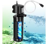 TARARIUM Filtro de acuario U-V para 20-75 galones, filtro de tanque de peces de 200 GPH con 5 W U-V verde claro, máquina limpia, sumergible, potente bomba interna para tanque de tortuga, agua salada,