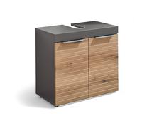 Tarawa Armario para lavabo para baño en grafito, aspecto de roble Evoke, certificado FSC, armario bajo para baño con mucho espacio de almacenamiento, 60 x 56 x 34 cm (ancho x alto x profundidad)