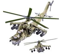 Tarcury Set de Construcción de Helicóptero de Ataque MI-24-893 PCS Escala 1:30 Modelo de Helicóptero Militar, Set de Juguetes del Ejército WW2 Battle Brick con 3 Soldados de Juguete