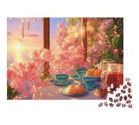 Tarde de té Sakura Puzzle 1000 Piezas para Adultos Papel Educativo Paisaje de Cerezos Puzzle de Papel Decoración Relajante 38x26cm/1000pcs