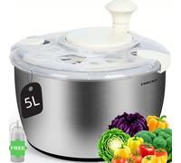 Tarent Centrifugador de ensalada de acero inoxidable 5 L con botella aplastada, también como ensaladera grande y colador de pasta, ideal para la cocina para lavar ensaladas, colador de pasta y